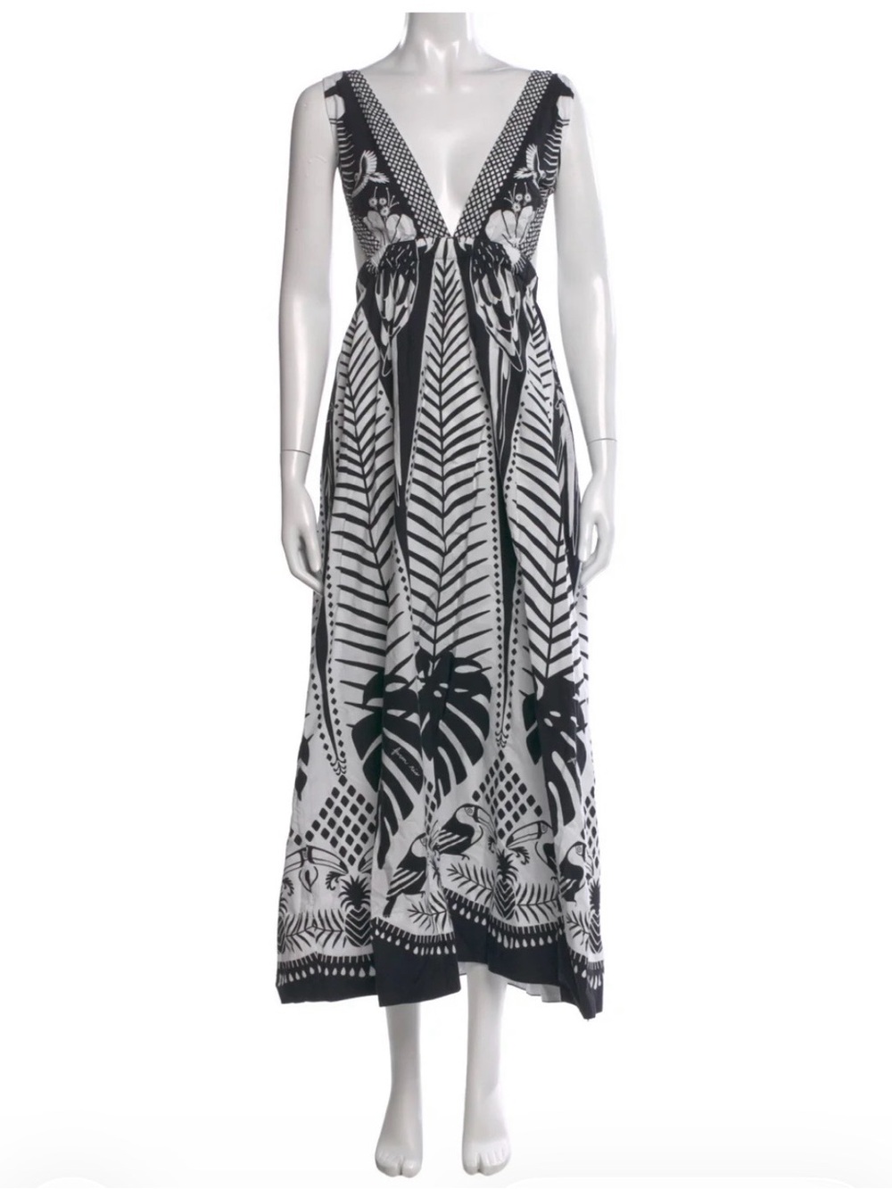 FARM Rio Black and White Tropical V-Neck Maxi Dress